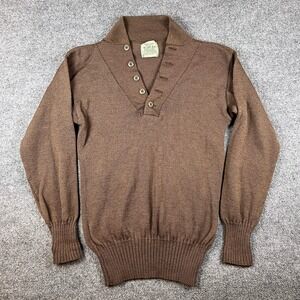 Vintage Military Sweater Mens XL Brown USGI 100% Wool 5 Button Knit OD 80s